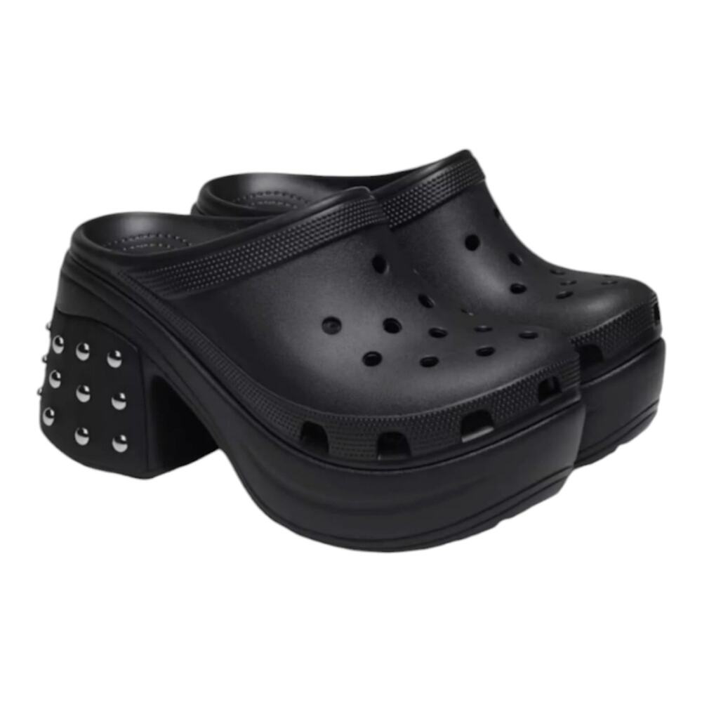 Crocs Unisex Black and Silver Platform Adult Siren Studded Clog Women's Size 12